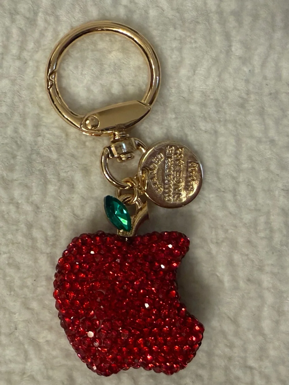 Rhinestone Apple Bag Charm Sparkly Gold-Tone Purse Accessory